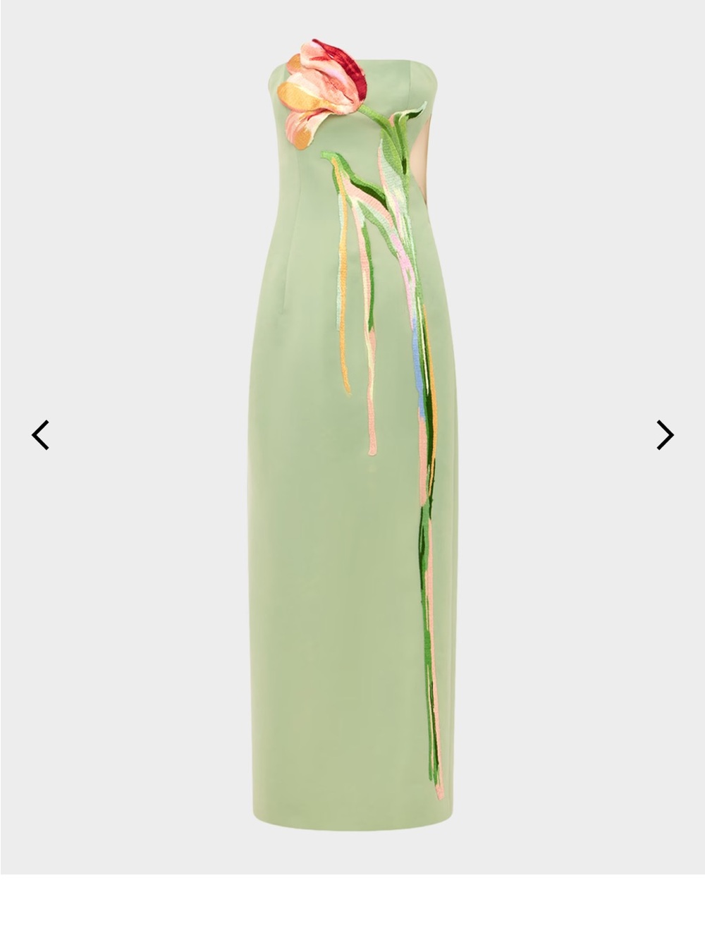 Leo Lin Strapless Sage Green Floral-Embroidered Column Dress